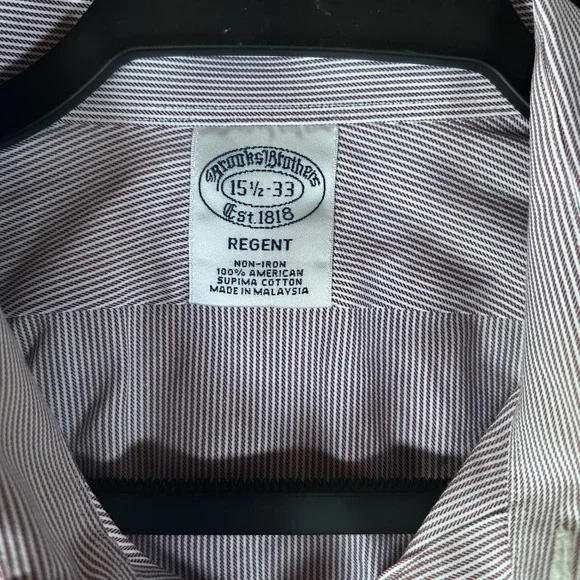 Brooks Brothers Regent Dress Shirt Mens 15.5 33 Purple White Striped Non-Iron - Picture 2 of 6